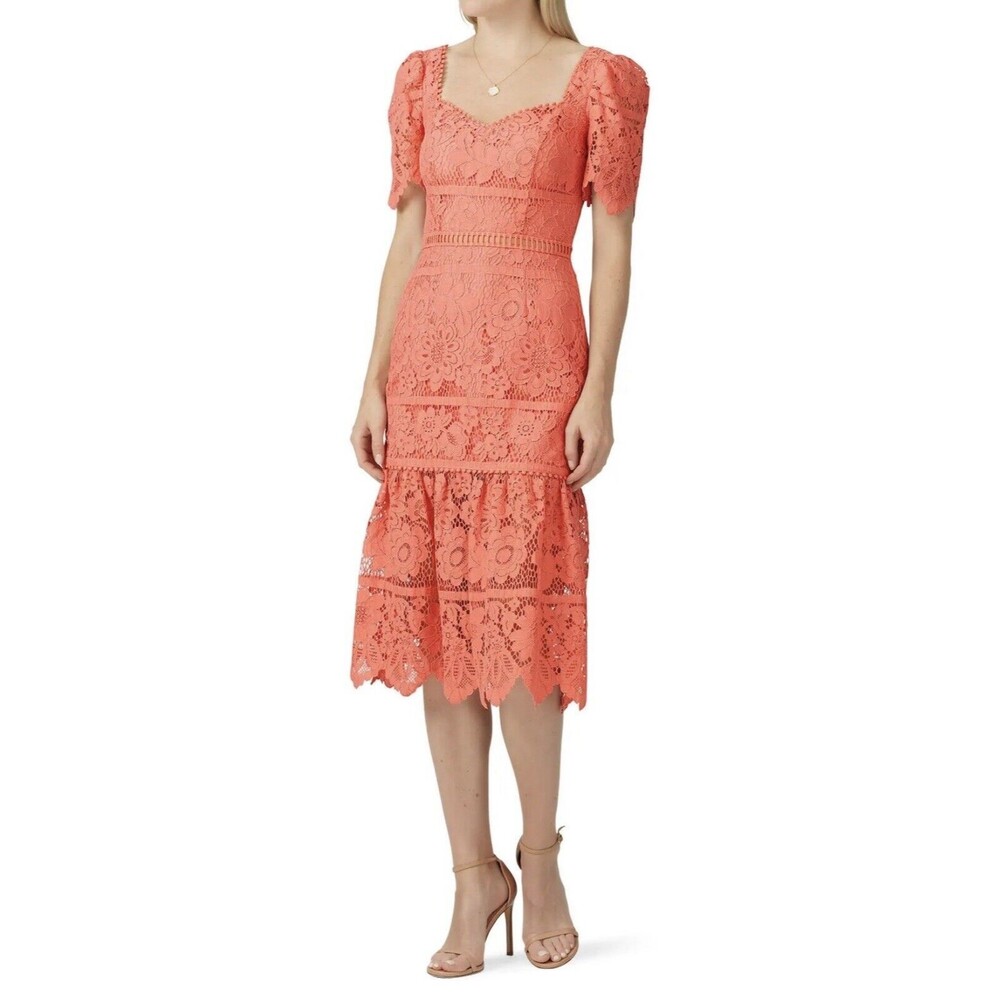 SAYLOR Louisa Midi Coral Lace Romantic Feminine Dress SIZE XS RETAIL $253‎